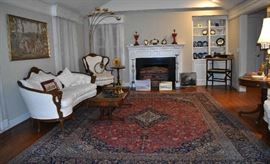 Living Room, Kashan Persian Area Rug 9.11 x 13, Victorian Carved Rosewood Furniture