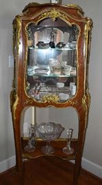 French Wood Curio and Glassware