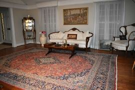 Living Room, Kashan Iran Persian Area Rug 9.11 x 13 with Area Rug