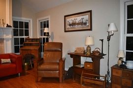 Primitive Desk, Chocolate Brown Leather Morris Chair