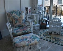 Wicker Chair  Ottoman, Tea Cart, Bird Houses
