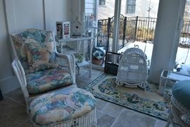 Wicker Rocker  Ottoman Birdcage  Tea Cart