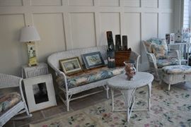 Wicker Sofa, Coffee Table, Wood Art, Framed Art Lamp