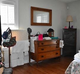1800s Dresser Desk  Bookcase, Purses, Mirror, Lamp