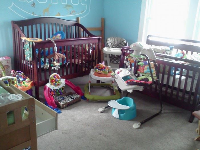 cribs, jr bed, baby misc.