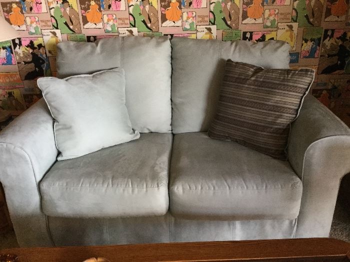 Softest almost not blue suede settee loveseat Sofa 