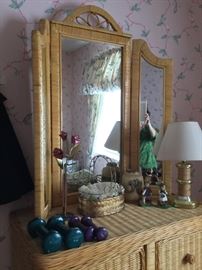 Three way mirror on top of wicker chest goes with it if you like, chest must sell first before mirror if not wanted