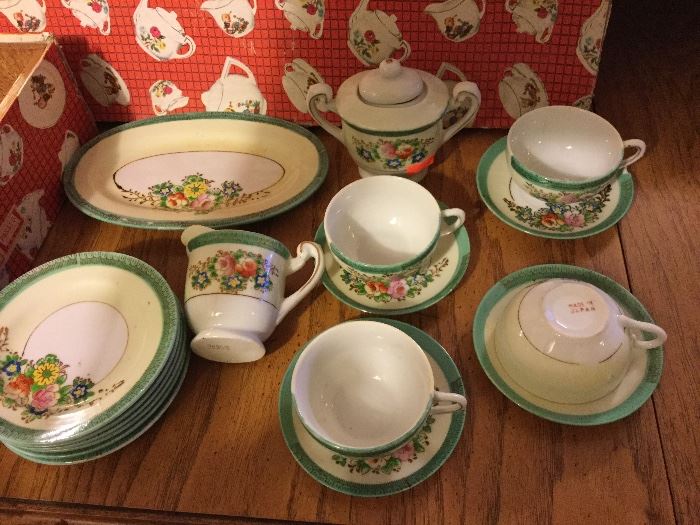Child’s tea set of dishes, many more