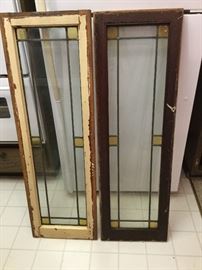 Pair of leaded glass windows, both brown outside, cream inside, windows in excellent condition