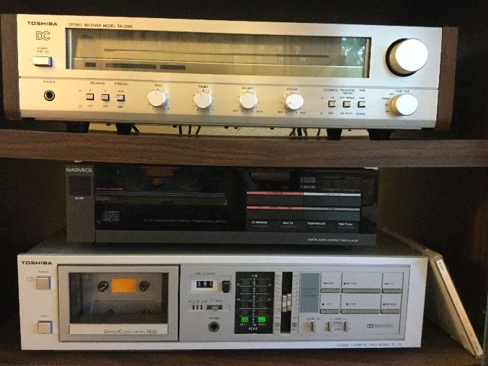 Toshiba receiver and cassette te deck, also have cabinet for all