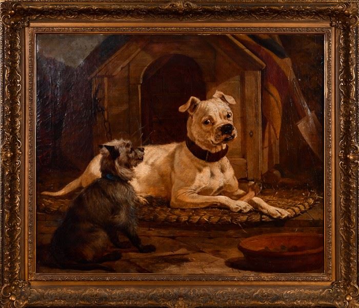 Lot #17 Attributed to William Osborne Painting of Dogs with a Starting Bid of $2,000