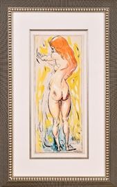 Lot #61 Rudolf Bauer Watercolor and Gouache Painting with a Starting Bid of $500