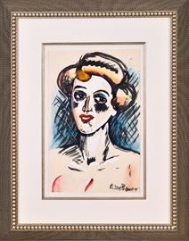 Lot #62 Rudolf Bauer Watercolor and Gouache Painting with a Starting Bid of $500