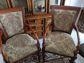 Beautiful Tapestry covered dining room table chairs