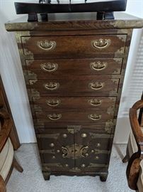 Rosewood and brass Oriental silverware chest