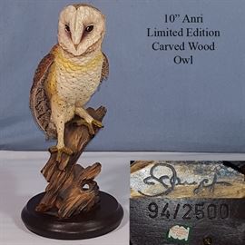 Figurines Anri Carved Wood Owl