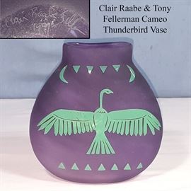 Glass Art Raabe Clair Fellerman Tony Cameo Thunderbird Vase