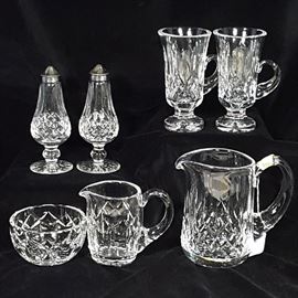Glass Crystal Waterford Lismore Shakers Pitcher Cream Sugar Coffee