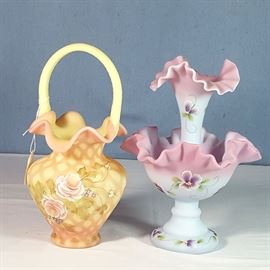 Glass Fenton Burmese Lattice Blue Burmese