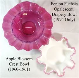 Glass Fenton Fuchsia Apple Blossom Crest Bowls