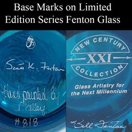 Glass Fenton LE Blue Decorated Glass Ewer Vase B