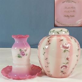 Glass Fenton Rosalene Fairy Lamp Ginger Jar