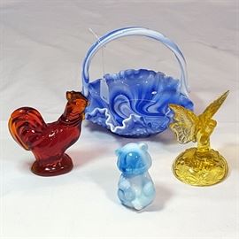 Glass Fenton Slag Basket Figurinesa