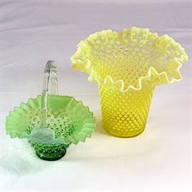 Glass Fenton Vaseline Opal Green Hobnail