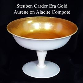 Glass Steuben Gold Aurene Alacite Compote Carder Era