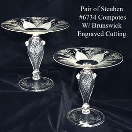 Glass Steuben Crystal Compotes Brunswick Cutting Hollow Stem