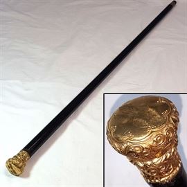 Msc Victorian Walking Stick Cane Gold Plated Knob