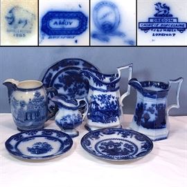 Porcelains Flow Blue Amoy Chapoo Oregon Buffalo Pottery