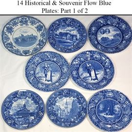 Porcelains Flow Blue Historical Souvenir Plates A