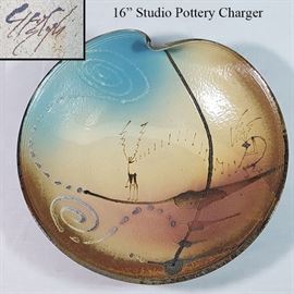 Pottery Art Studio Signed Charger Kokopeli Luring Deer
