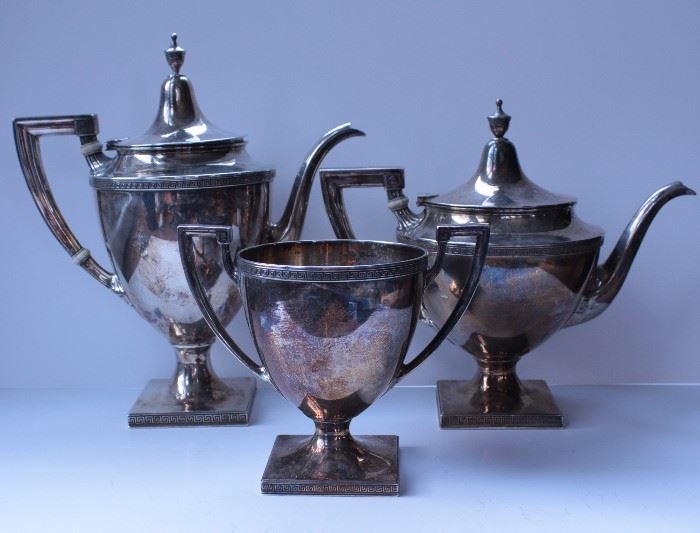 All sterling silver serving pieces. Left to right weights are 734g (23.6 ozT), 348g (11.2 ozT) and 676g (21.7 ozT). 