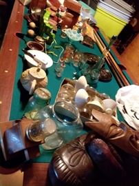 Many totes emptied onto pool table