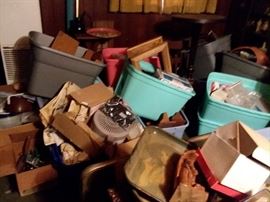 Yes, what a mess.  Totes full of newer wooden items.  No room in house.  Will be moved to the driveway, day of sale.   