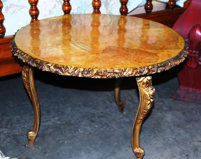 Hollywood Recency Table with Gold Leaf Design