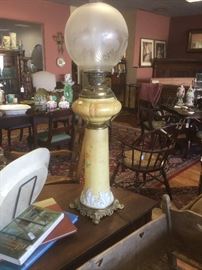 Hand painted 1800s lamp with etched globe