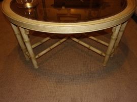 MCM glass top style coffee table with bamboo legs