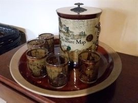 "Treasure Map" Ice Bucket and 5 Glasses