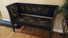 Rattan and Wood Bench