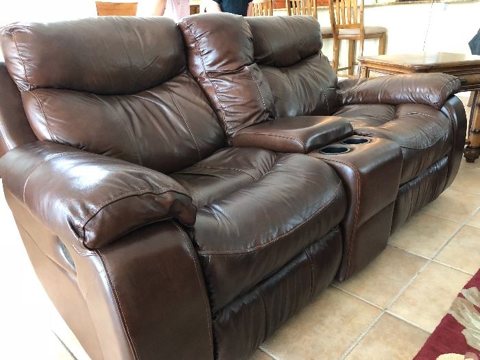 Brown leather sofa/recliners