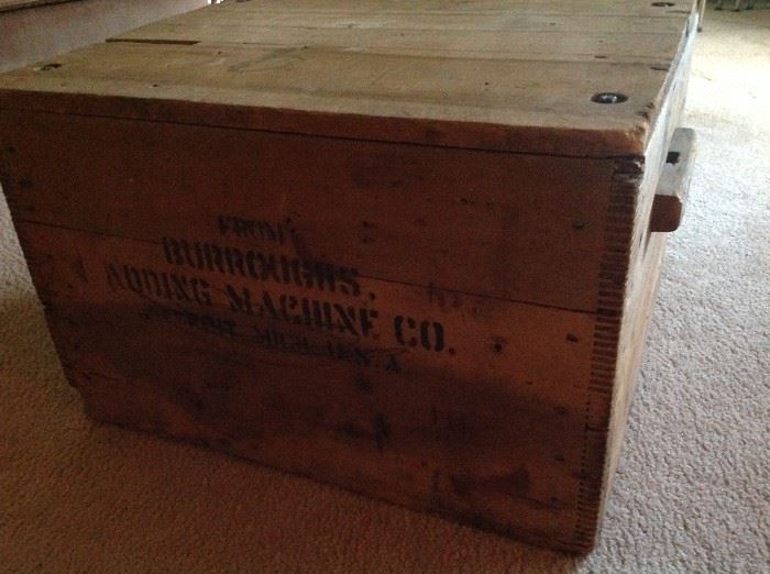 Antique Burroughs adding machine crate