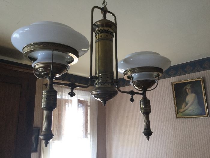 Industrial look to this antique dining room light