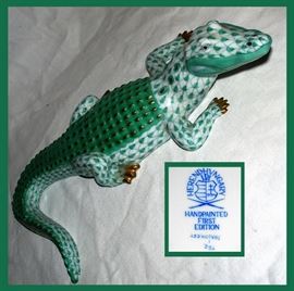 Fabulous Herend Hungary Hand Painted First Edition Alligator in Minty Green 