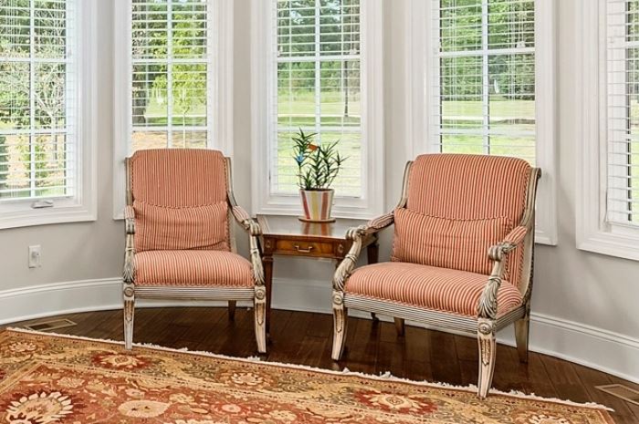 CARVED ORNATE UPHOLSTERED CHAIRS ~ SET of 2