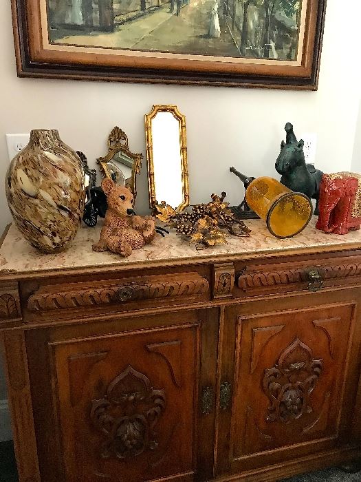 ANTIQUE CARVED SIDEBOARD &/OR BUFFETS WITH MARBLE TOP and much more . . .