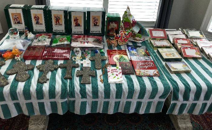 1950 - 1990 CHRISTMAS SANTAS ~ COLLECTIBLES, CROSSES, CHRISTMAS PHOTO CARDS, ORNAMENTS, CHRISTMAS TREE 4', and lots more . . 