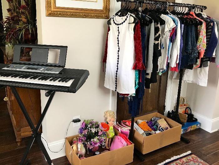 PORTABLE PIANO & STAND, GIRLS CLOTHES & lots more . . .